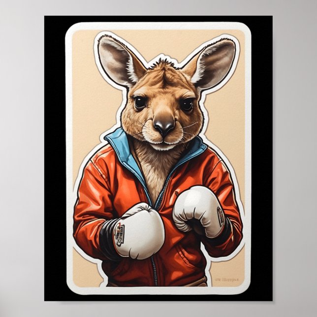 Kangaroo Boxer Design - Playful Boxing Kangaroo Ar Poster (Front)
