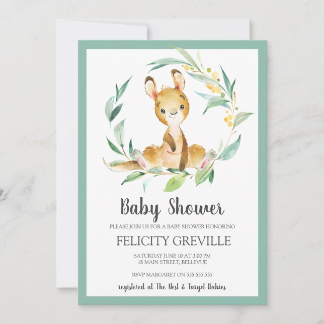 Kangaroo Bush Baby | Invitations de douche pour bé (Devant)
