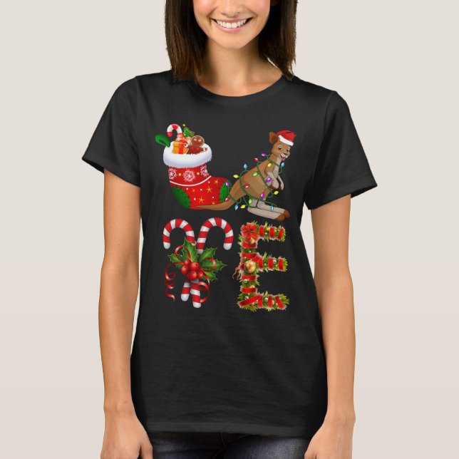 Kangaroo Christmas Lights Led Funny Santa Hat Chri T-Shirt (Front)