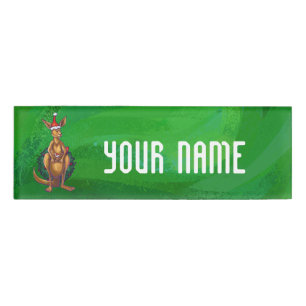 Kangaroo Christmas on Painted Green Back Name Tag