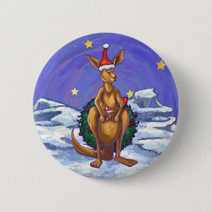 Kangaroo Christmas Starry Night 2 Inch Round Button