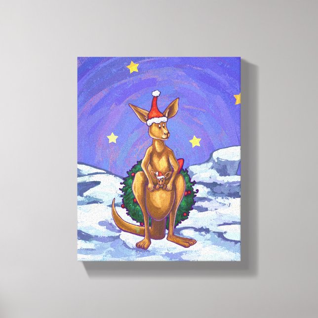 Kangaroo Christmas Starry Night Canvas Print (Front)