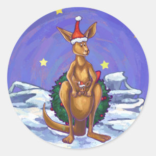 Kangaroo Christmas Starry Night Classic Round Sticker