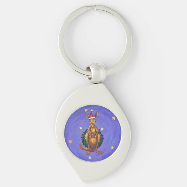 Kangaroo Christmas Starry Night Keychain (Front)