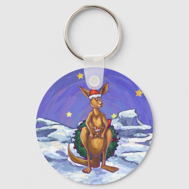Kangaroo Christmas Starry Night Keychain (Front)