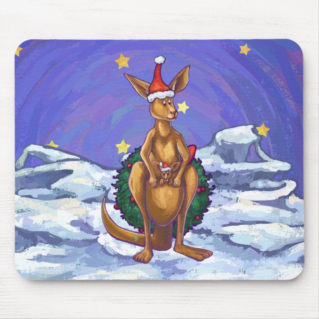 Kangaroo Christmas Starry Night Mouse Pad (Front)