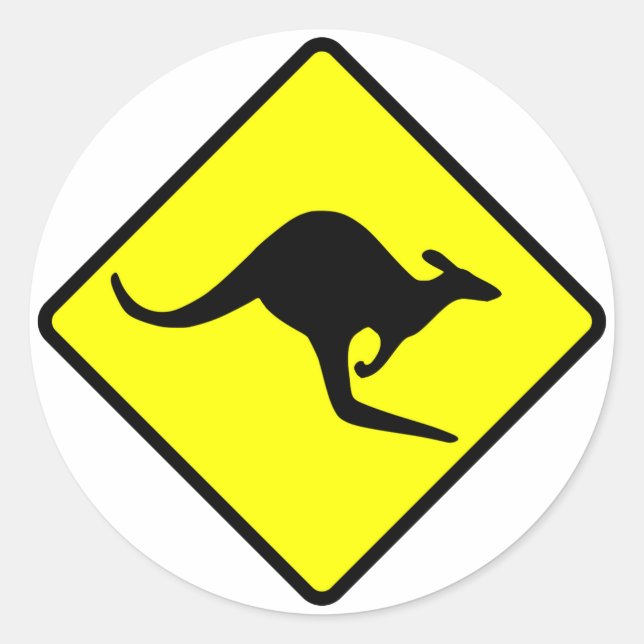 Kangaroo Crossing Road Sign Classic Round Sticker (Front)