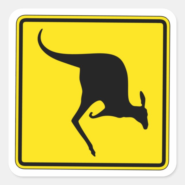 Kangaroo Crossing, Traffic Warning Sign, Australia Square Sticker (Front)