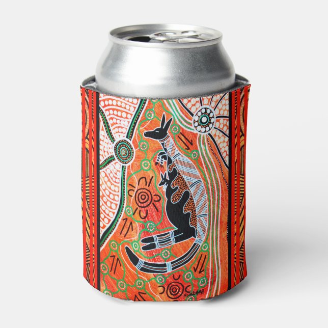 Kangaroo Dreaming Aboriginal Beer/Can Holder Can Cooler (Can Front)