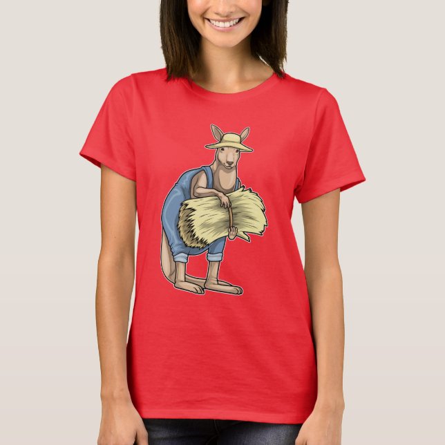 Kangaroo Farmer Straw T-Shirt (Front)