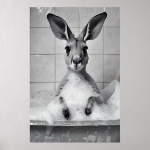 Kangaroo in Bathtub Wall Art, Funny Animal Poster