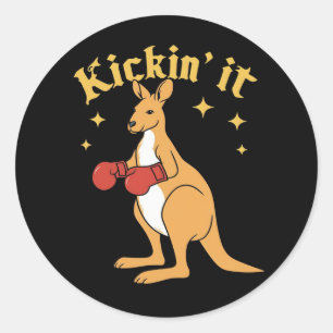 Kangaroo in simple gothic boxing classic round sticker