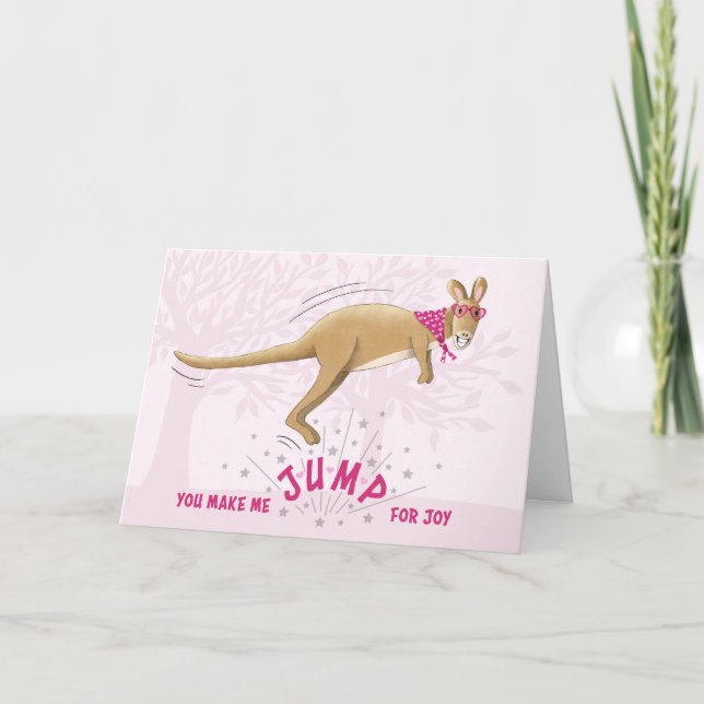 Kangaroo Jumping for Joy Valentine's Day Card (Front)