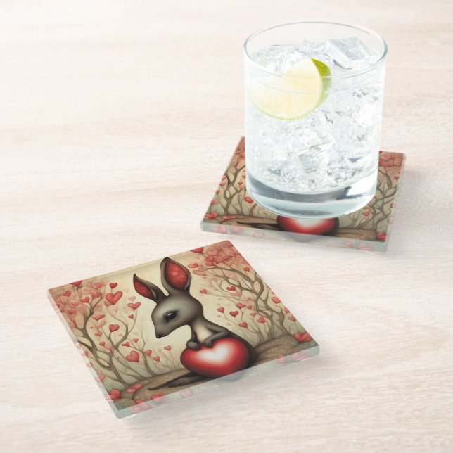 Kangaroo Love 1 Glass Coaster (Angled)
