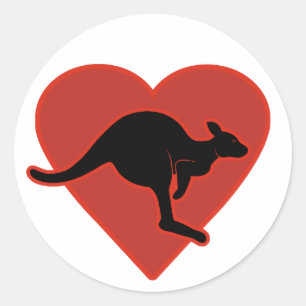 Kangaroo Love Red Heart Classic Round Sticker
