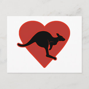 Kangaroo Love Red Heart Postcard