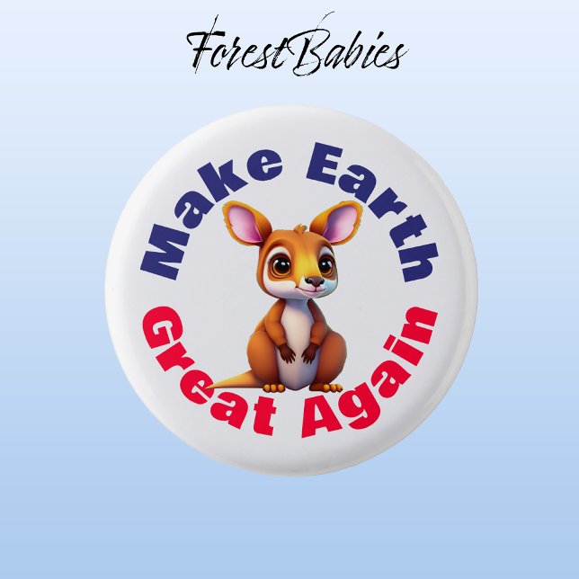 Kangaroo, Make Earth Great Again, Environmental 1 Inch Round Button (Kangaroo 🇦🇺 ForestBabies Button)