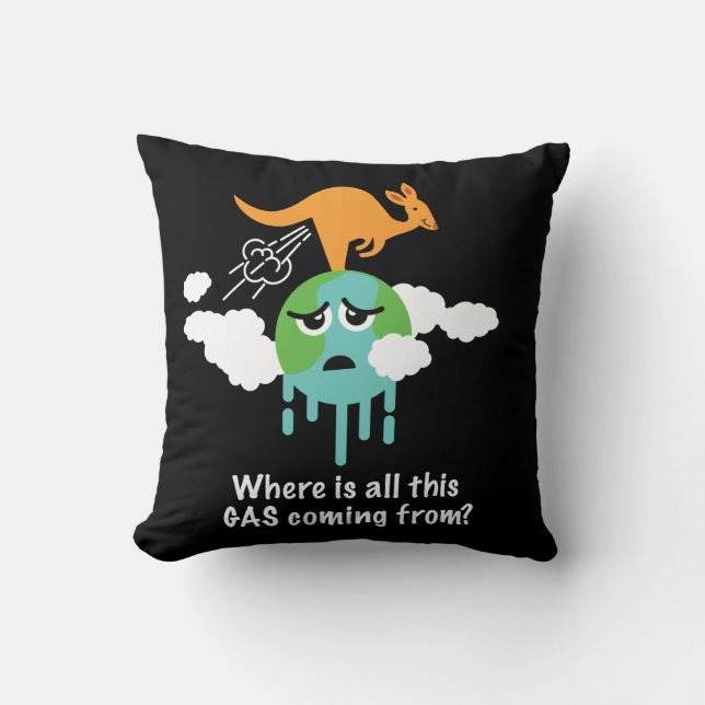 Kangaroo Methane Fart Throw Pillow (Front)