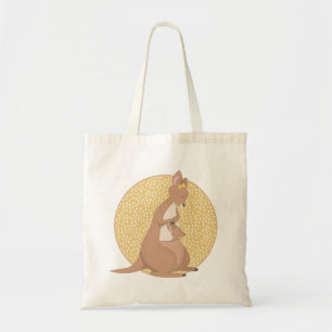 Kangaroo Mommy and Baby on Yellow Pattern Tote Bag