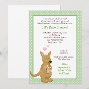 Kangaroo Neutral Baby Shower Invitation Green