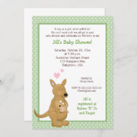 Kangaroo Neutre Baby shower Invitation Vert