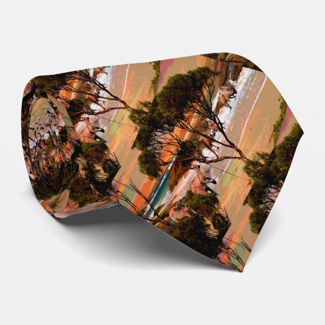 Kangaroo Oil Painting The Beach, Tie (Rolled)