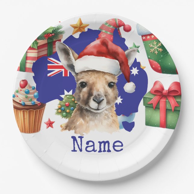 Kangaroo on Australia Flag  Paper Plate (Front)