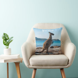 Kangaroo on the Beach Australia Throw Pillow