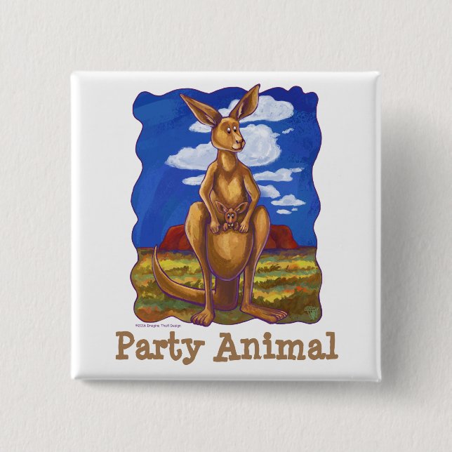 Kangaroo Party Centre 2 Inch Square Button (Front)