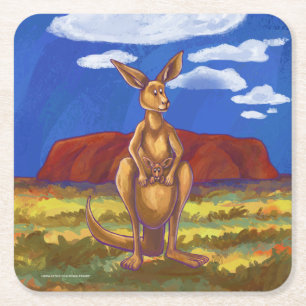 Kangaroo Party Centre Square Paper Coaster