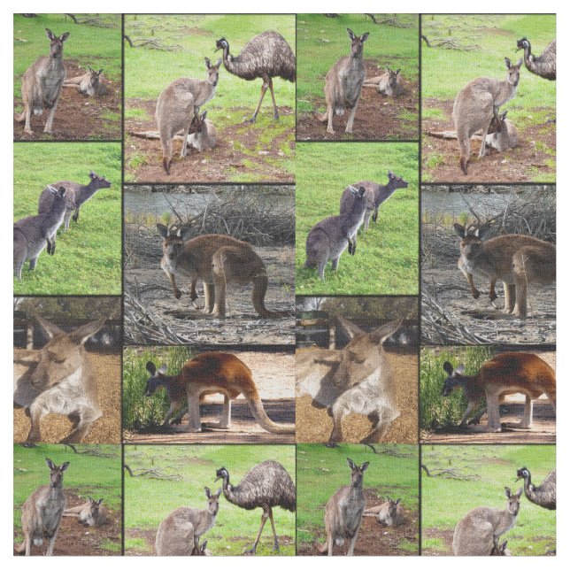 Kangaroo Photo Collage , Fabric (Close Up)