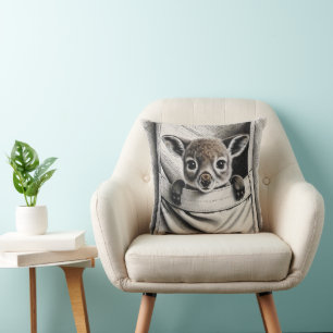 Kangaroo Pillow, Cute Baby Joey Design Throw Pillow
