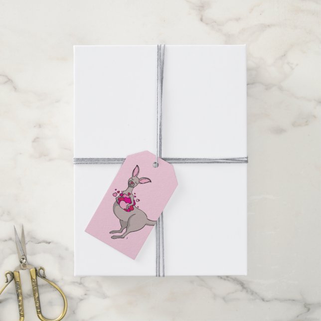 Kangaroo poche de coeur étiquettes cadeaux (Avec de la ficelle)