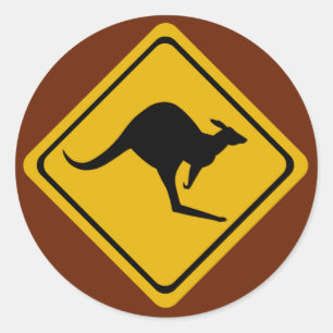 kangaroo road sign classic round sticker