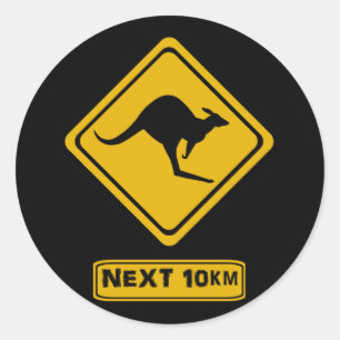 kangaroo road sign classic round sticker