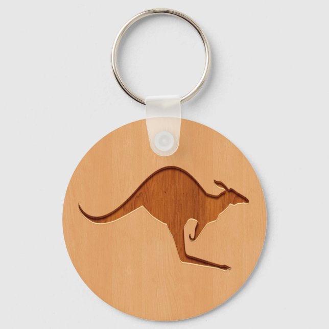 Kangaroo silhouette engraved on wood design keychain (Front)