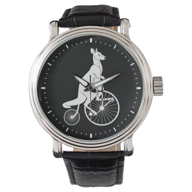 Kangaroo Silhouette Riding a Bike Watch (Front)