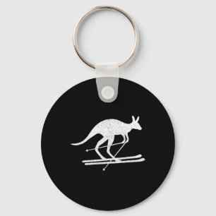 Kangaroo Skiing Fun Winter Sports Australia Travel Keychain