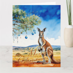 Kangaroo under gumtree with Christmas baubles Card