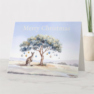 Kangaroo under gumtree with Christmas baubles Card