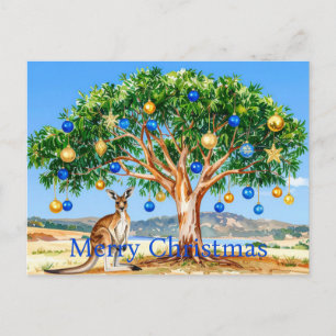 Kangaroo under gumtree with Christmas baubles Holiday Postcard