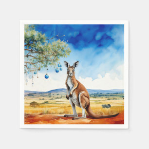 Kangaroo under gumtree with Christmas baubles Napkin