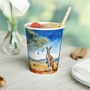 Kangaroo under gumtree with Christmas baubles Paper Cups