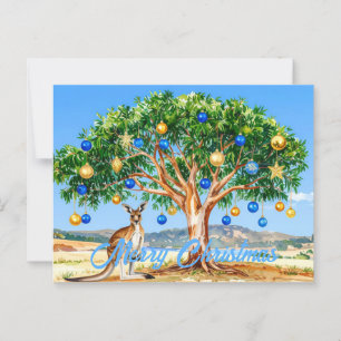 Kangaroo under gumtree with Christmas baubles Postcard