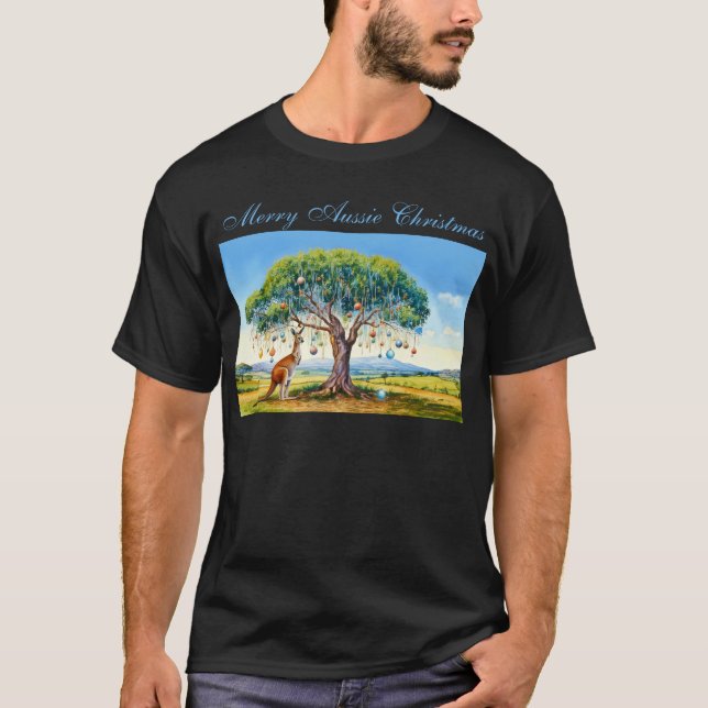 Kangaroo under gumtree with Christmas baubles T-Shirt (Front)
