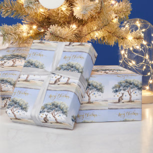 Kangaroo under gumtree with Christmas baubles Wrapping Paper