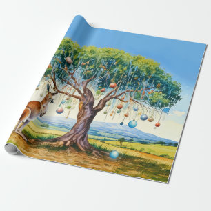 Kangaroo under gumtree with Christmas baubles Wrapping Paper