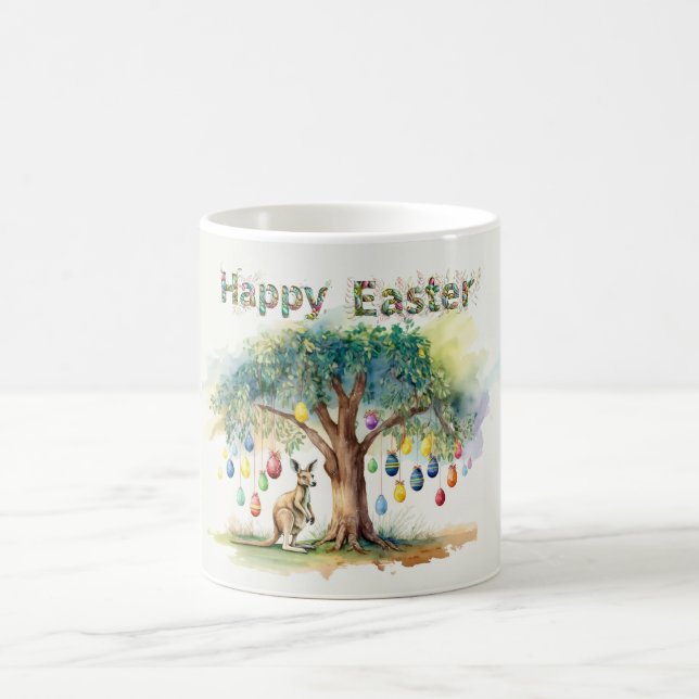 Kangaroo under gumtree with Easter eggs Coffee Mug (Center)