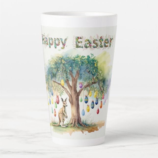 Kangaroo under gumtree with Easter eggs Latte Mug (Front)