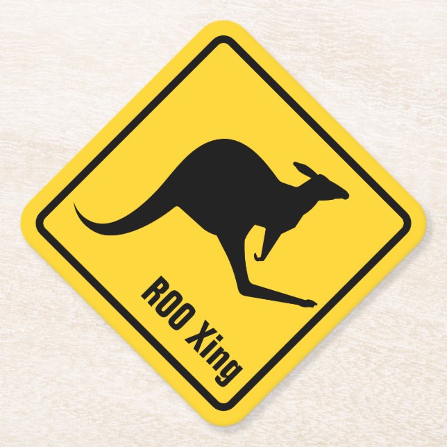 Kangaroo Warning Sign Paper Coaster (Front)